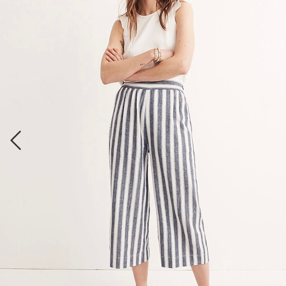 Madewell Huston Linen Blend Stripe Pull On Crop Pant Blue/White Size Med… - Picture 4 of 16